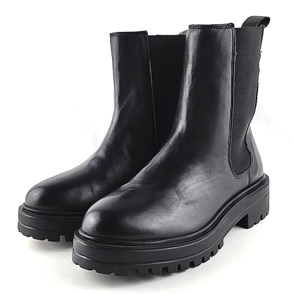 ALLONSI Women's Black Leather Pull On Ankle Boots Chunky Platform Lug Soles Sz 6 - Picture 4 of 14